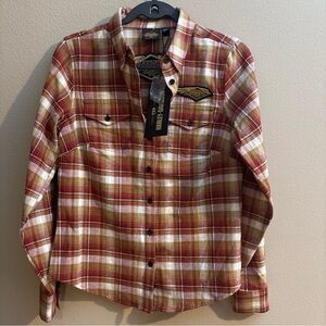 Harley Davidson 120th Anniversary Womens Size XS Flannel Button Shirt NEW